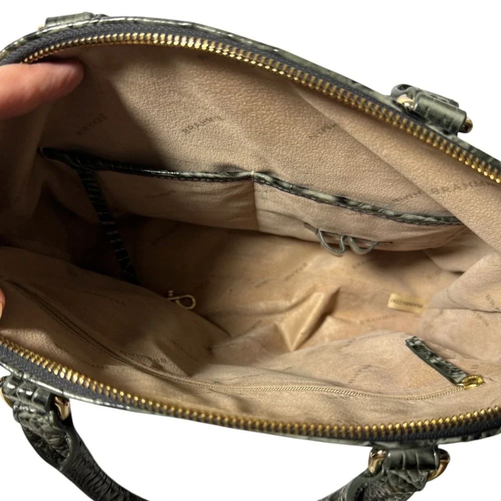 BRAHMIN Duxbury Satchel Olive Gray Melbourne Croc Leather Size Medium‎
